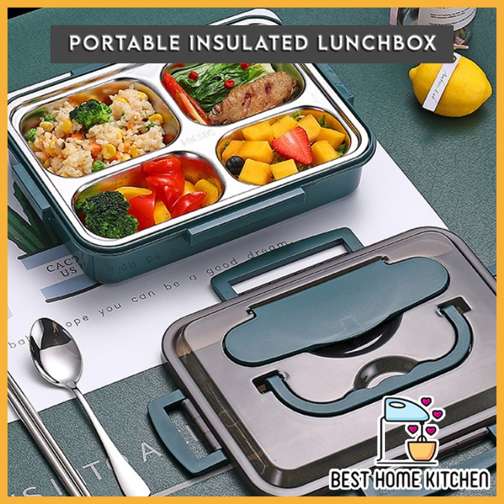 Lunch Box Bento 304 Stainless Steel 4 Compartments School Food ...