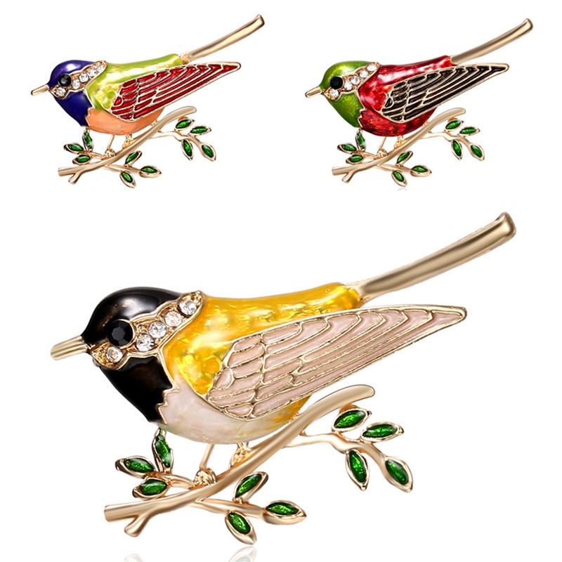 Rhinestone Enamel Oriole Bird Brooches Men Women's Alloy ...