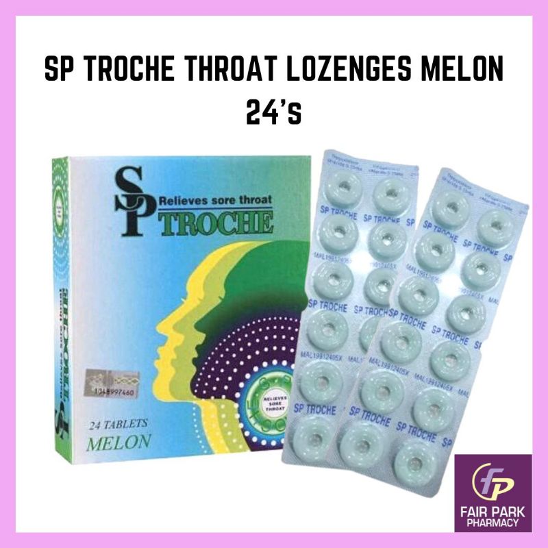 FPpharmacy SP Troche Lozenges Relieves Sore Throat 24 Tablets Melon