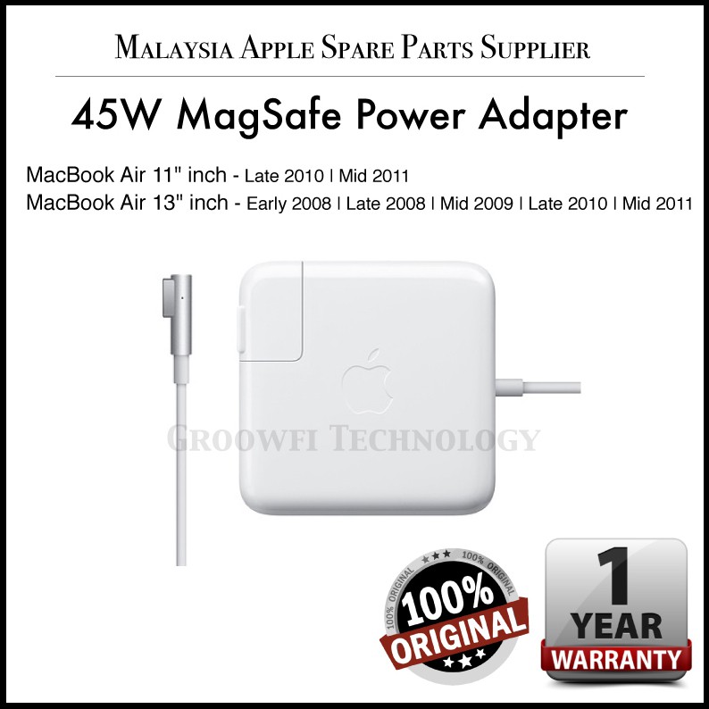 New Original Apple Macbook Air 11 Inch 13 Inch 08 09 10 11 45w Magsafe Power Adapter Charger Shopee Malaysia