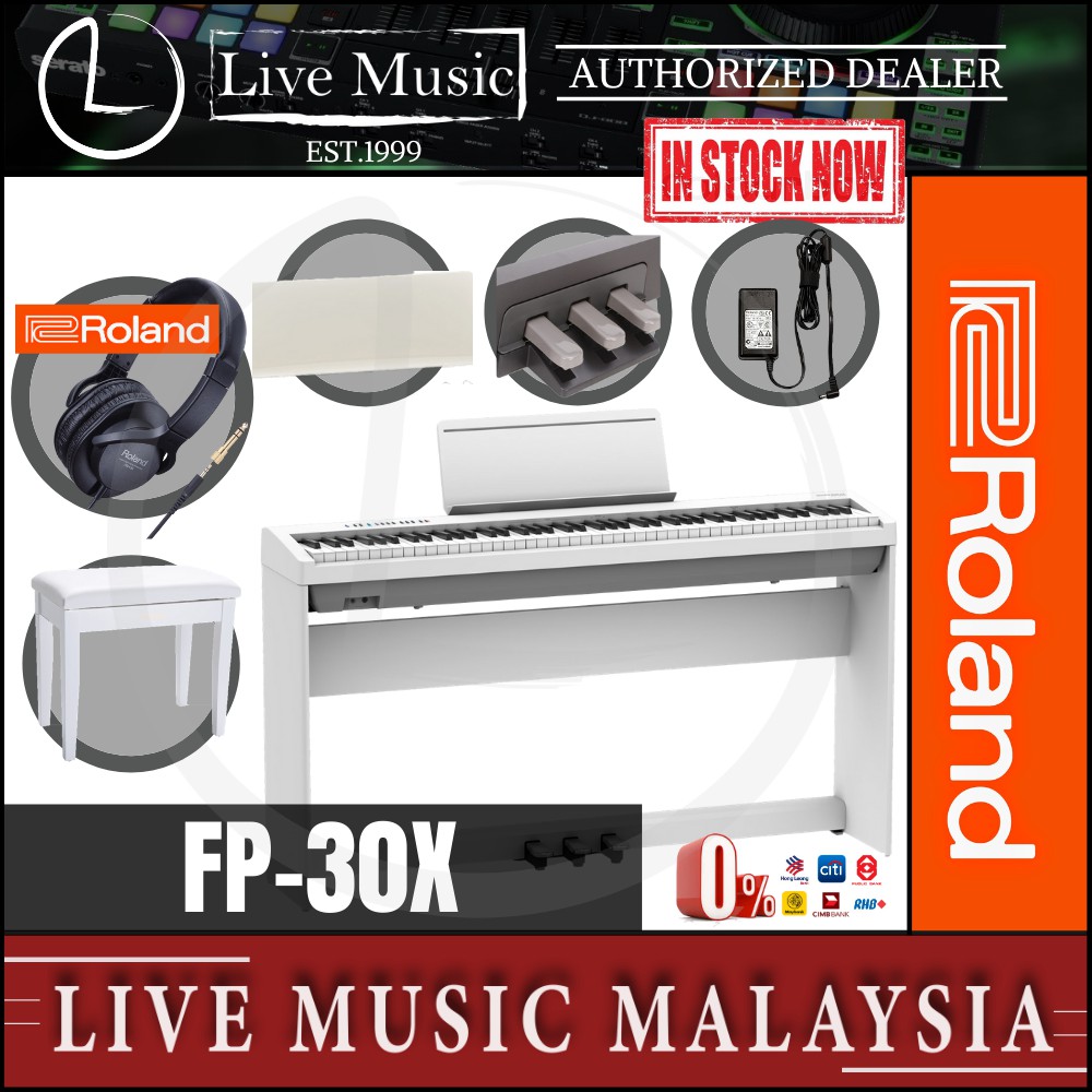 Roland Fp 30x New Model Key Digital Piano W Rh5 Headphone And Adapter White Fp30x Rh 5 Replace For Fp 30 Fp30
