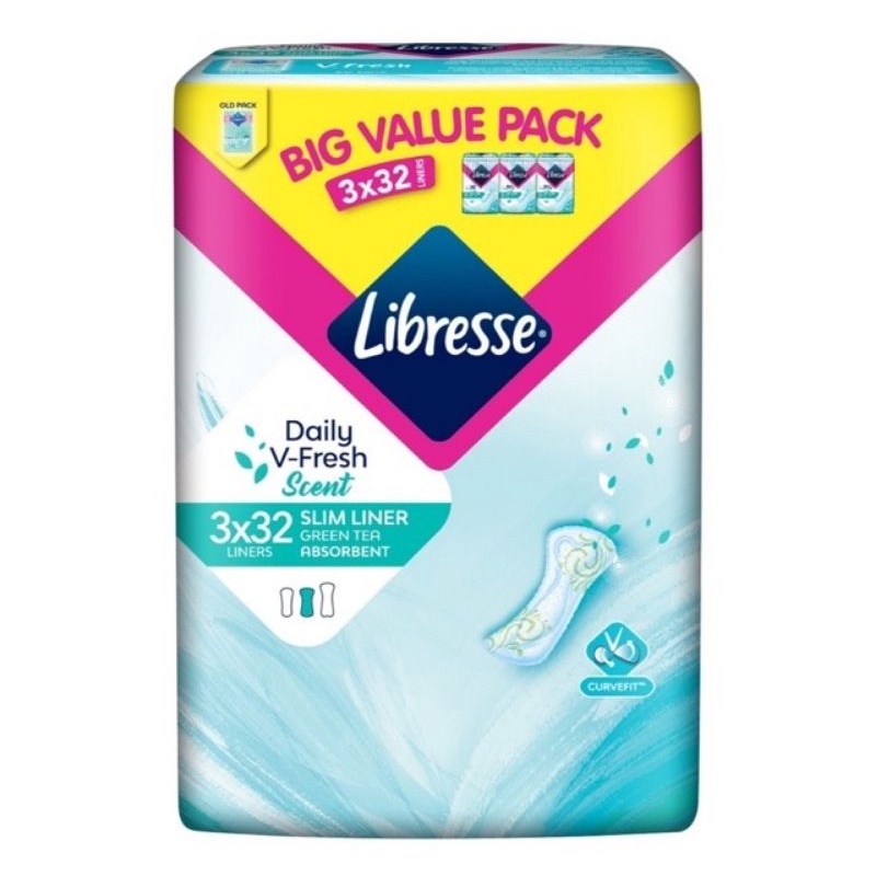 Libresse Slim Liner Green Tea 3x32s Disposable Pantyliners Tuala Wanita