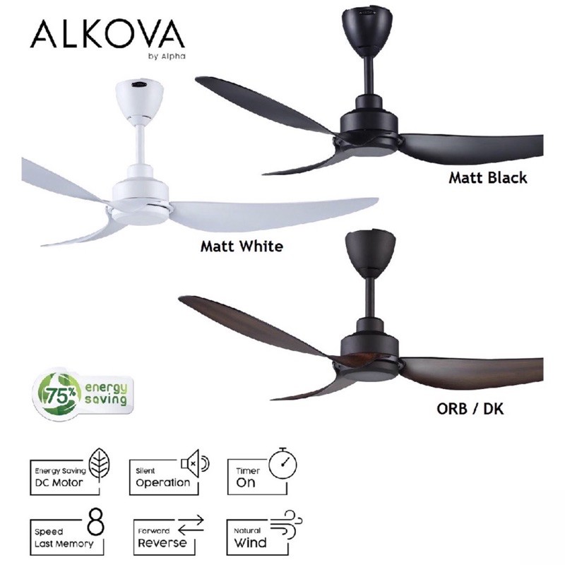 Alpha alkova dezi 42” dc motor ceiling fan with 3 blades - 8speed ...