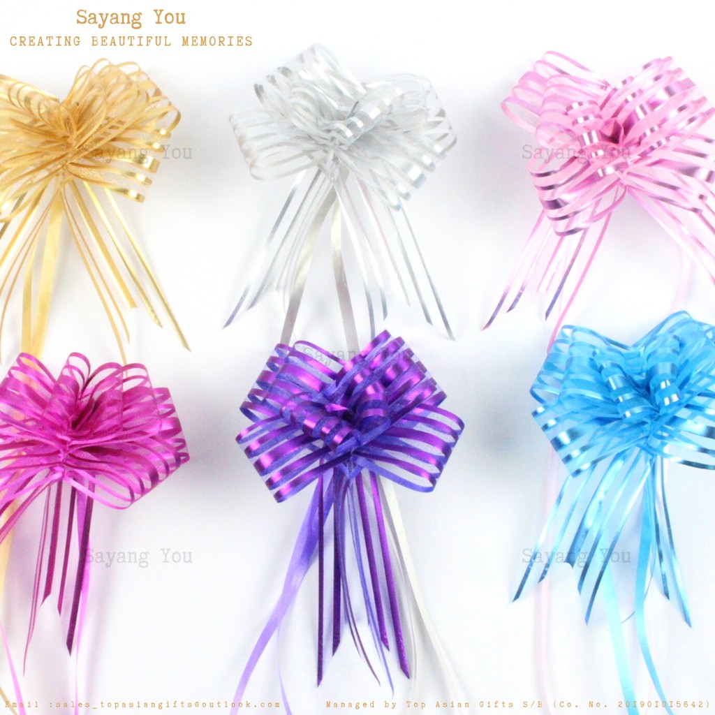 10Pcs +/-9x13x3cm Wedding Décor Party Metallic Foil Organza Colour Pull Bow Ribbon Reben Tarik Warna Metalik Hiasan OSP