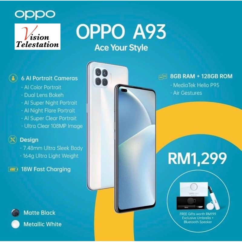 OPPO A93 8+128GB ORIGINAL OPPO MALAYSIA | Shopee Malaysia