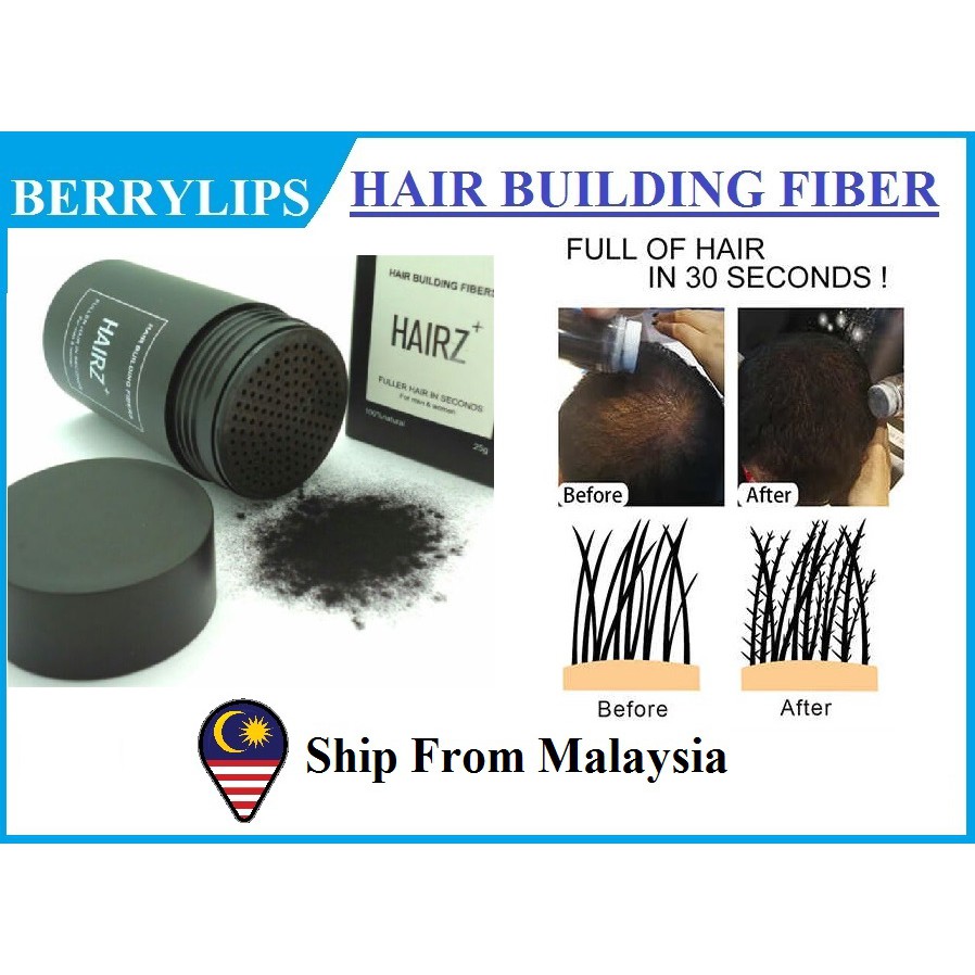 HAIRZ Hair Building Fibers Hair Fiber Powder 25g 100% Natural Black / Dark  Brown Color New Hair Loss Treatment Care | Shopee Malaysia