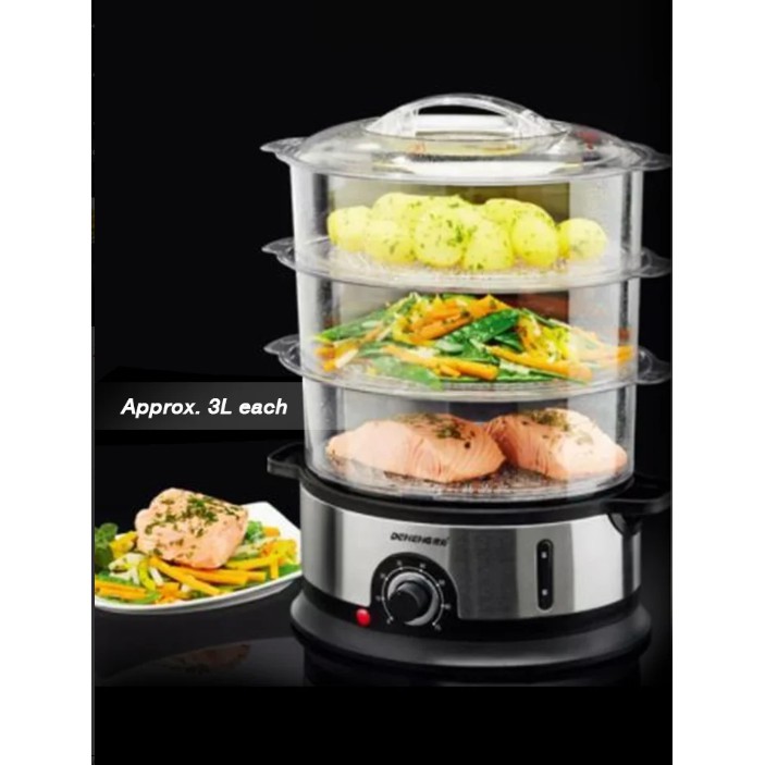 3 Tier Electric Food Steamer with Timer Steam Cooker Pengukus Elektrik 3 Tingkat 9L 9QgX