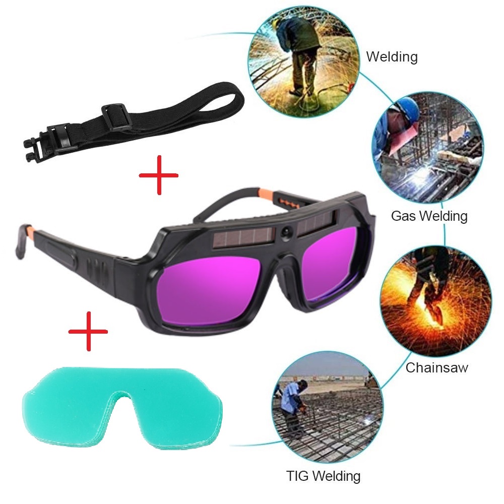 Auto Darkening Welding Goggles Solar Power Welder Eyes Glasses with Adjustable String, Anti-Fog Anti-Glare Welder Glasse