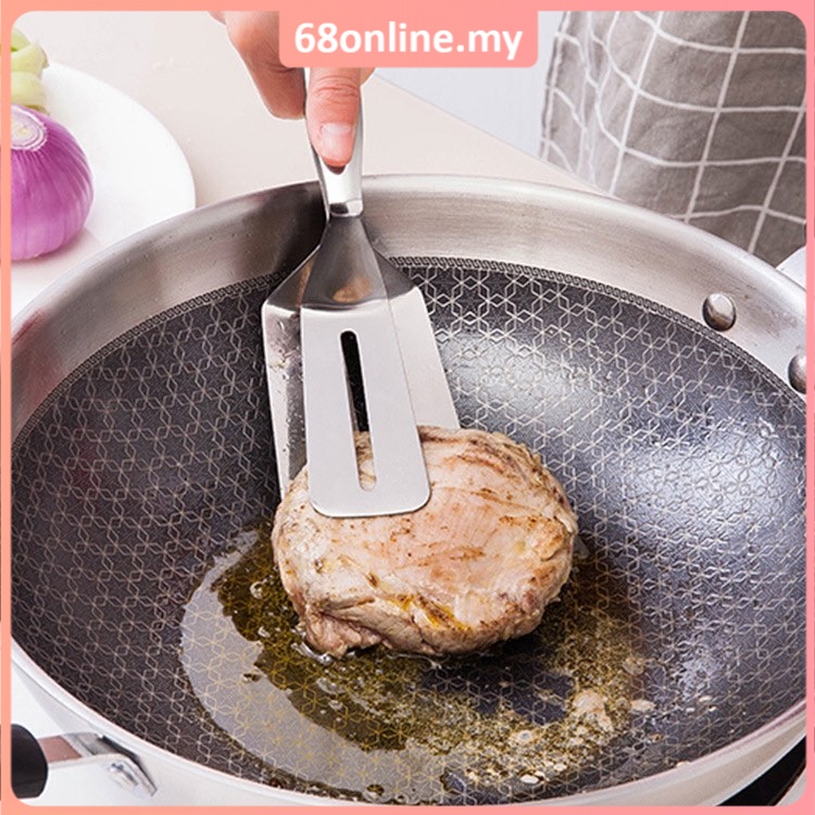 [Johor Seller] Stainless Steel Frying Shovel Clip Fried Fish Pizza Steak Flip Cookware Kitchenware不锈钢煎铲夹子