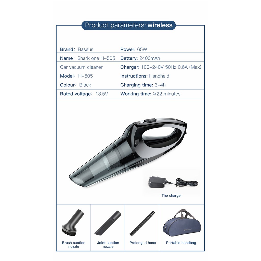 Baseus Shark One H-505 Car Vacuum Cleaner Wireless (CN) | Shopee Malaysia