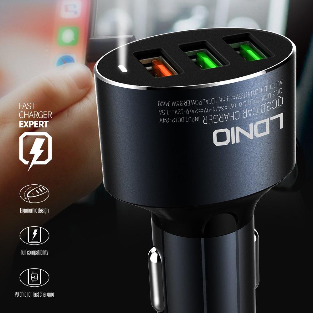 [Local Seller] Quick Charge 3.0 Car Charger [TYPE-C CABLE] C703Q 3 In 1 Intelligent