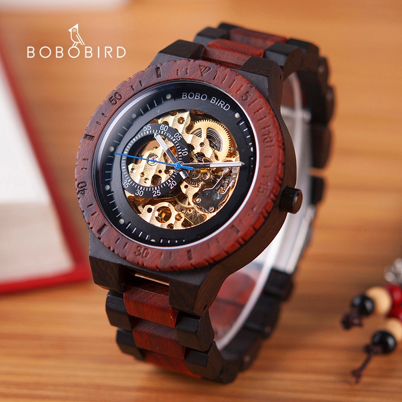 BOBO BIRD Jam Tangan Lelaki Wooden Men's Automatic Watches Luminous Display Business Casual Watch