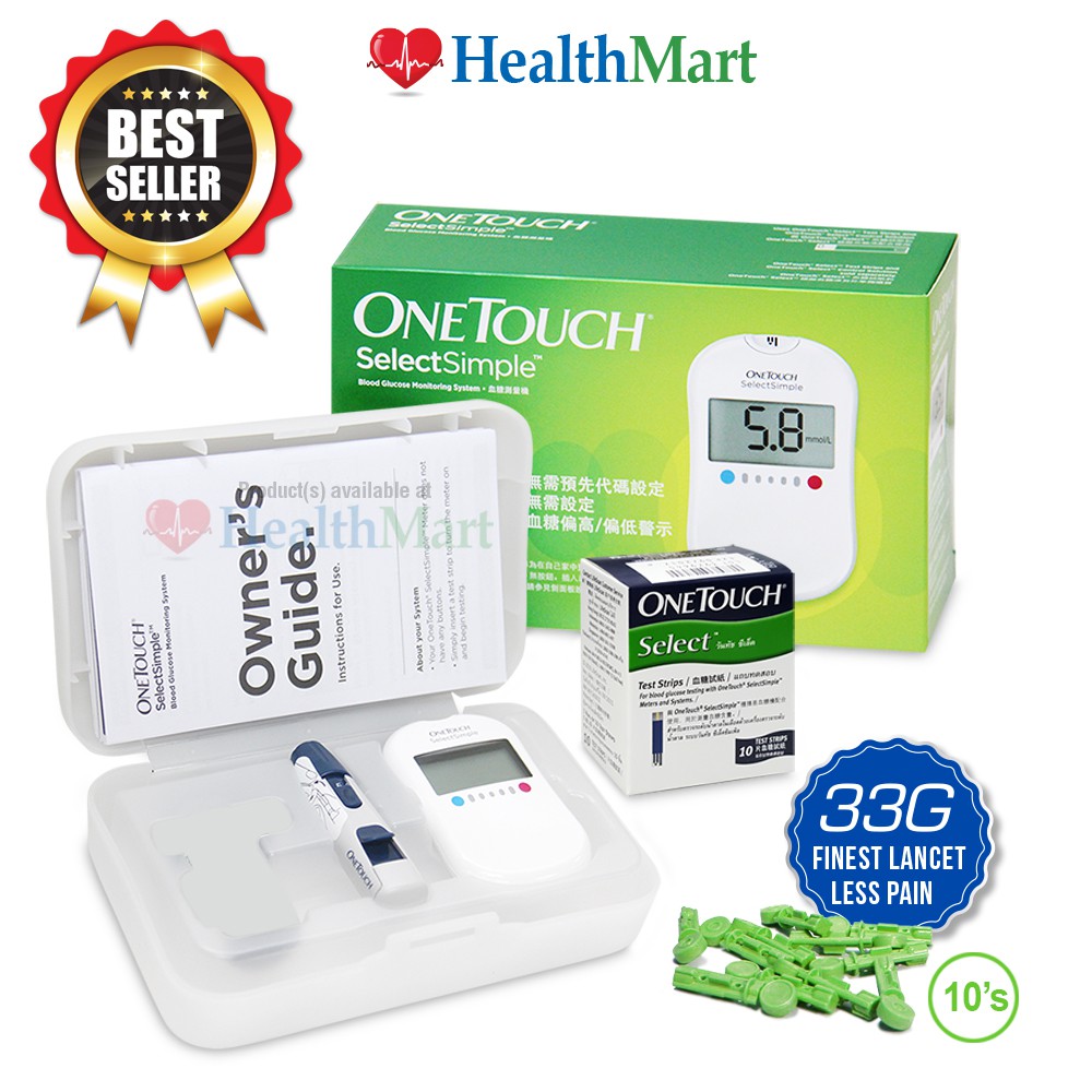 ONE TOUCH Select Simple Mini Kit + Select Strips 10s + Droplet Lancets