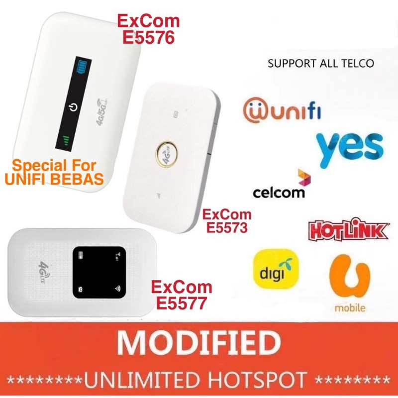 Portable 4g Wifi Modem Unlimited Hotspot Excom E5573 E5576 E5577 Modified Mifi Lte Router Support Yes 4g Shopee Malaysia