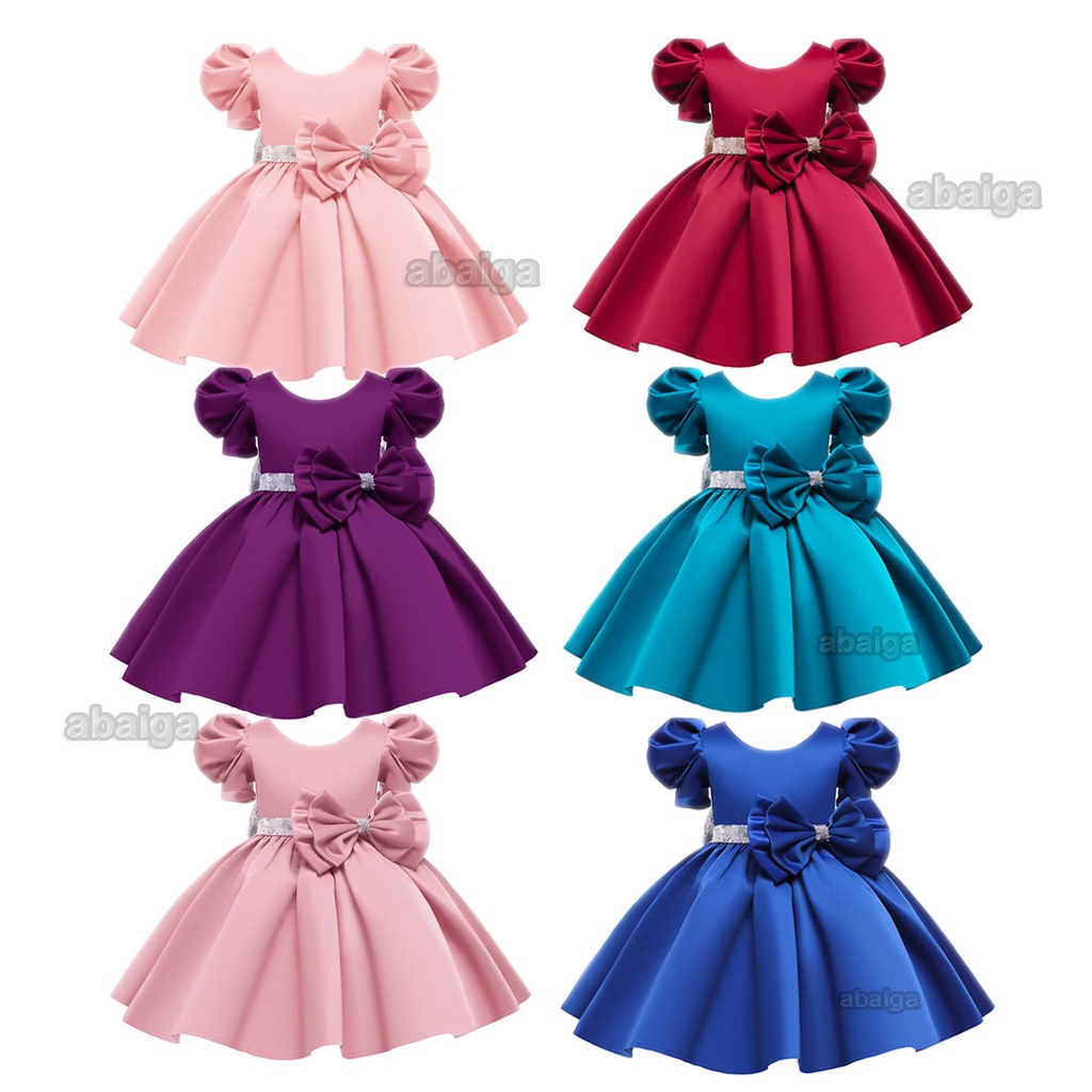 1-10yrs Puff Sleeve Sequin Big Bow Dress for Kids Girl 7 Years Old Pink ...