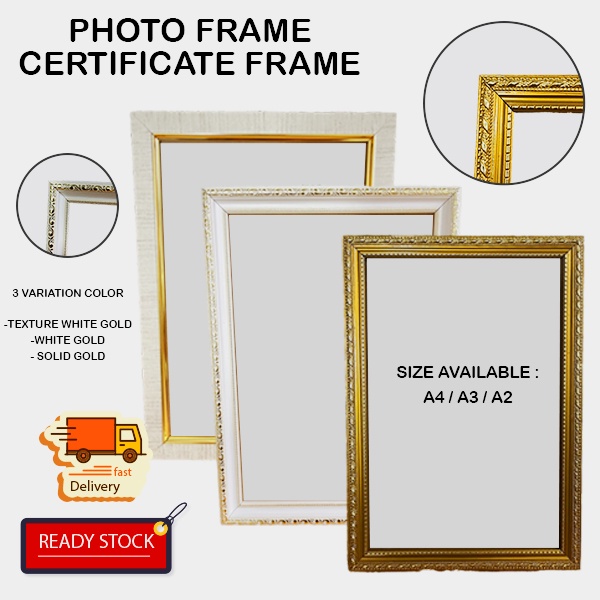 Gold / Emas A4 , A3, A2 FRAME GAMBAR, PHOTO FRAME, BINGKAI GAMBAR, FRAM