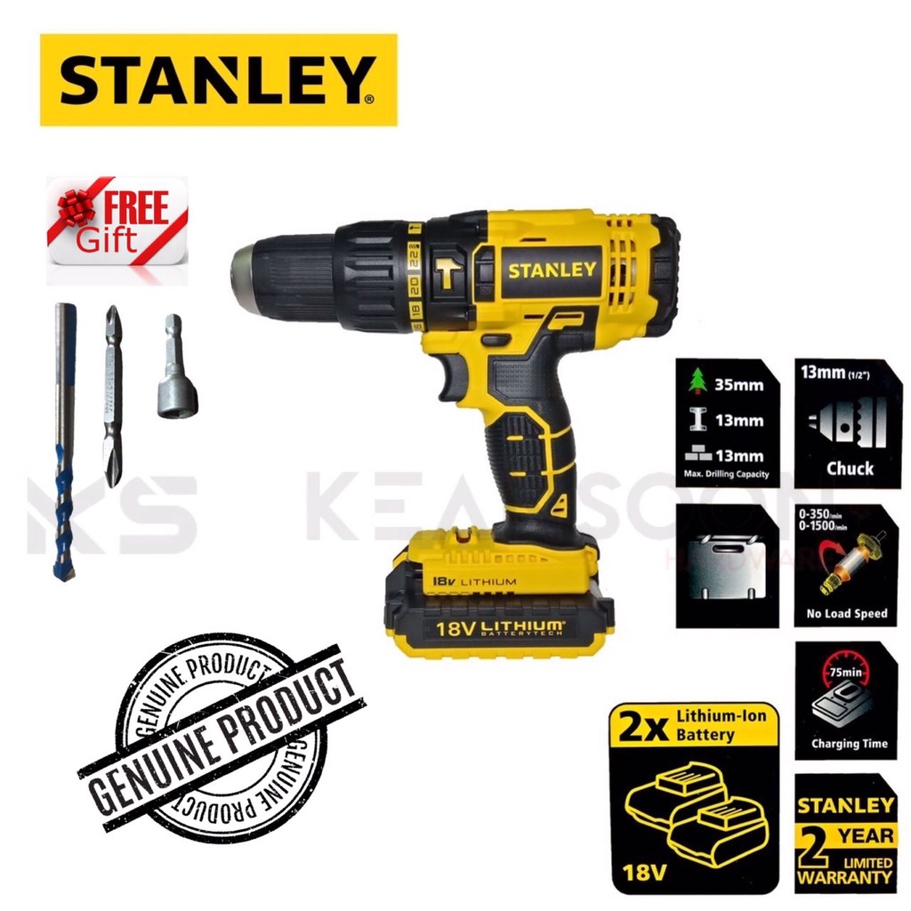 STANLEY SCH20C2K 18V 1.3AH CORDLESS HAMMER DRILL / CORDLESS DRILL (2
