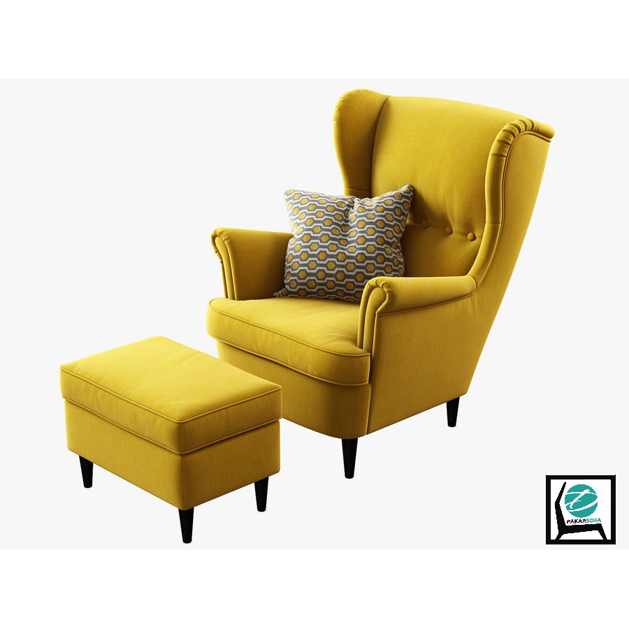 🔥 hot item🔥 yellow wing chair ikea concept design🔥 free stool😎