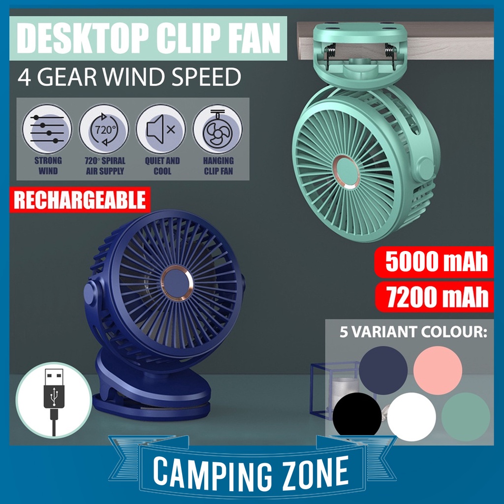 Mini Clip Fan/ Kipas Mini 360 Adjustable 4 Speed USB Mini Fan Rechargeable Mini Fan Cooling Desktop USB With 6 Colors