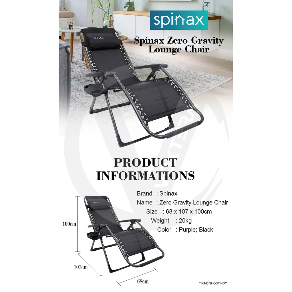 Ready Stock Spinax Zero Gravity Chair Foldable Lounge Chair With Trail Holder Lazy Chair Shopee Malaysia