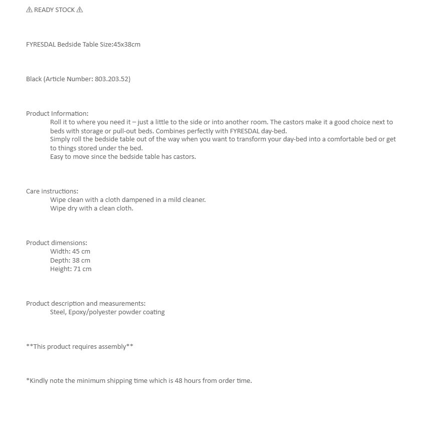 Ready Stock Ikea Fyresdal Bedside Table 45x38cm Shopee Malaysia