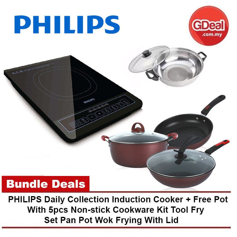 Philips Induction Cooker With 5pcs Non Stick Cookware Kit Tool