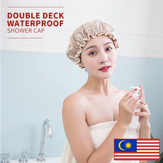 🔥READY STOCK🔥Household double-layer waterproof shower cap PEVA thickened women's oil-proof shampoo cap bath cap bath cap