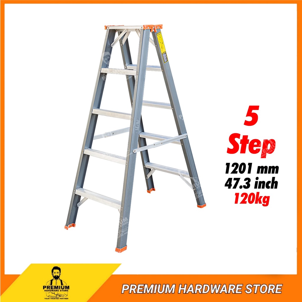 PREMIUM 5 Steps Aluminum Heavy Duty Double Sided Ladder Tangga Lipat Double Side Rumah 楼梯 双层楼梯