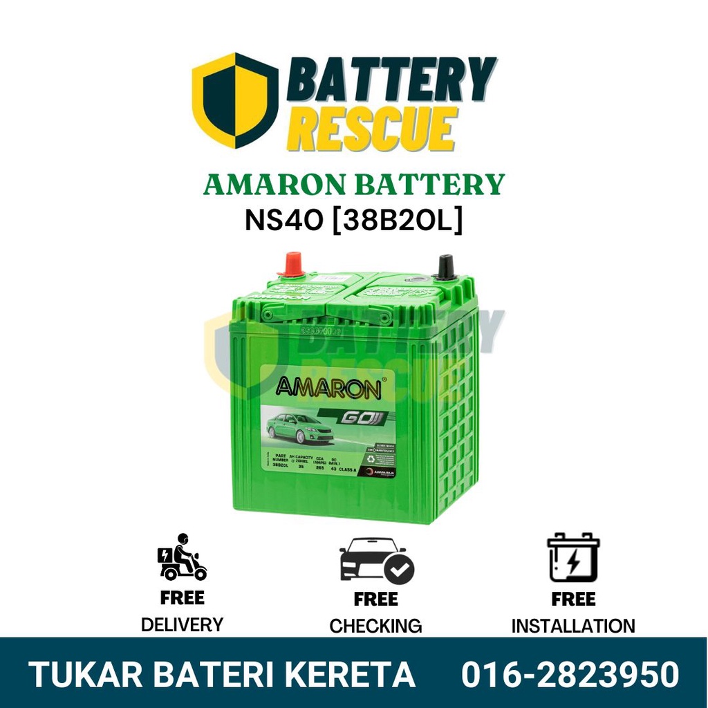 Amaron Go NS40 NS40ZL 38B20L Car Battery Bateri Kereta | Myvi Bezza ...