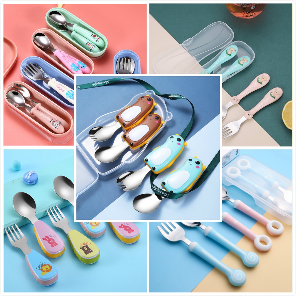 Kawaii Design Children Spoon Fork Set Cute Koala Design 2pcs/Set Feeding Spoon Fork Tableware