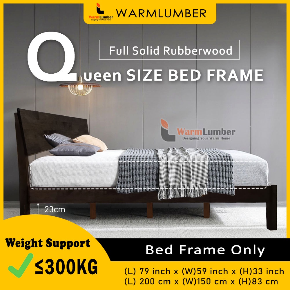 Queen Size (150cm x 200cm) Full Solid Rubberwood Bed Frame with