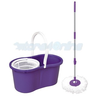 360° Rotating Head Easy Magic Floor Mop Bucket 2 Head Microfiber Spinning Purple 