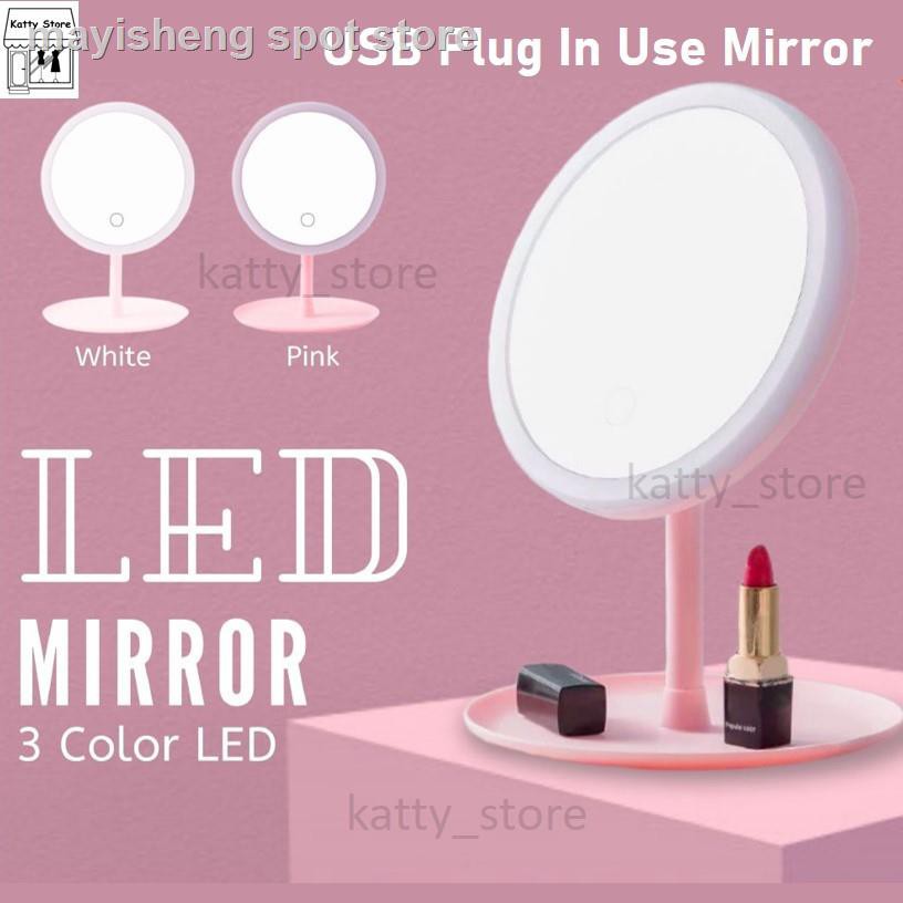 1 Day Ship Led Light 3 Colour Makeup Mirror Adjustable Rotation Countertop Cosmetic Rechargeable Cermin Lampu Usb La Shopee Malaysia
