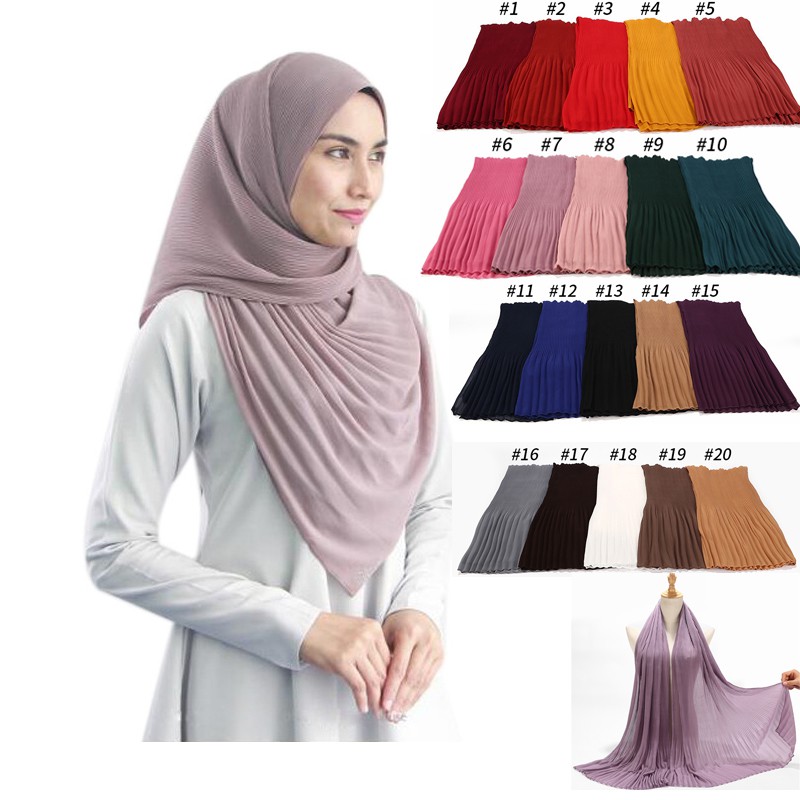 Jifang Plain Pleated Crinkle Bubble Chiffon Shawl Scarf Head Wraps Muslim Tudung WJ Shopee