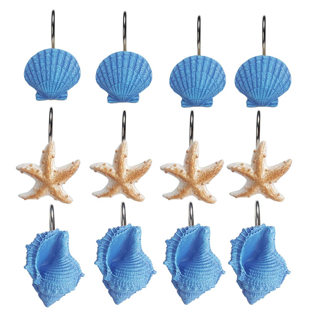 Seashell Shower Curtain Hooks Set Of 12 Starfish Conch Hanging
