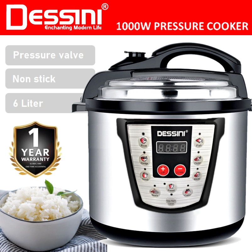 DESSINI ITALY 10IN1 6L Electric Digital Pressure Cooker Non-stick Stainless Steel Inner Pot Rice Cooker Steamer