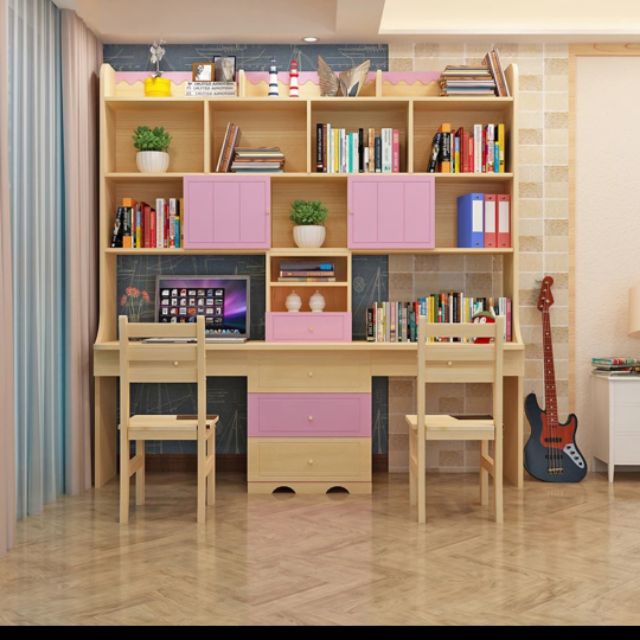 Solid Wood Double Computer Desk Children S Double Desk Bookcase