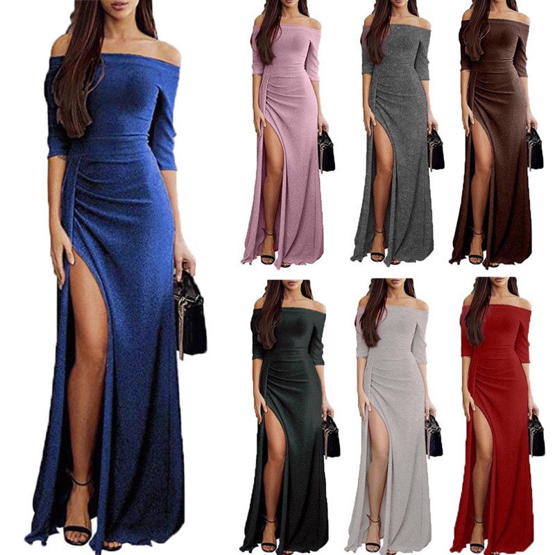 off shoulder maxi evening dress
