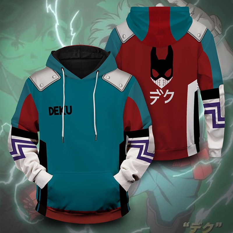 anime midoriya izuku cosplay costume my hero academia deku hoodie thin 3d  printed pullover sportswear tops