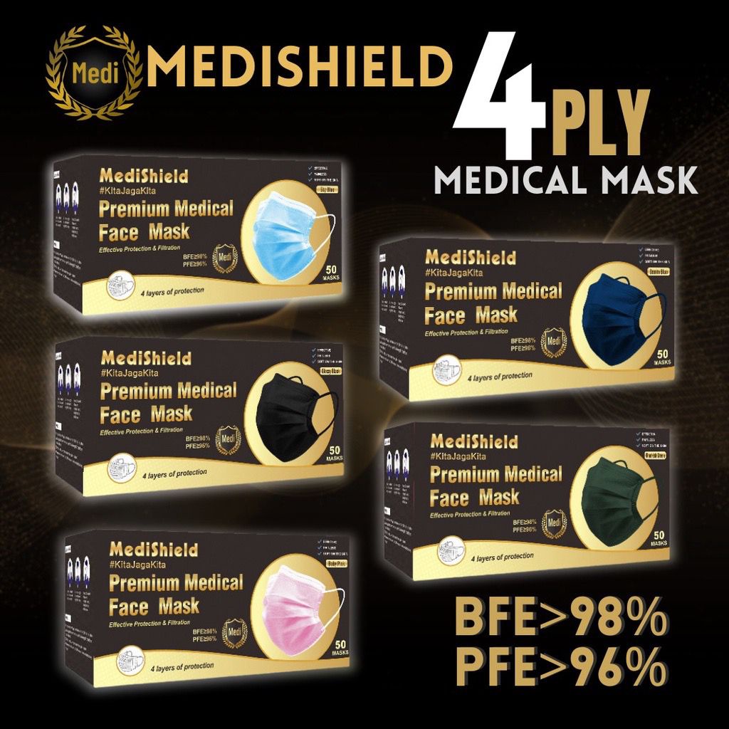 Medishield Premium Medical Face Mask 4 Layers of Protection 50pcs