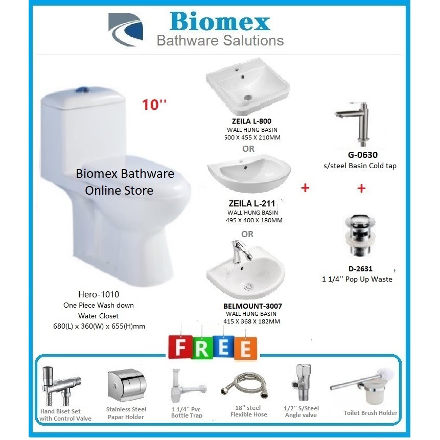 Hr 1010 250mm 10 S Trap 1 Piece Washdown Water Closet C W Wall Hung Basin Combo Package Promotion Shopee Malaysia