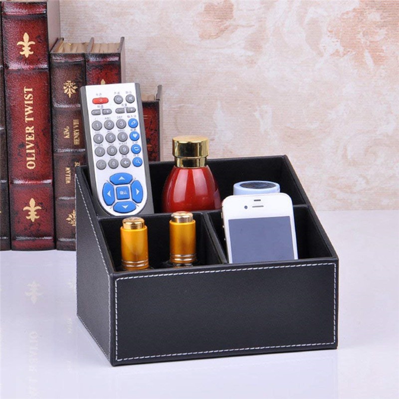 Kingfom 3 Slot Leather Desktop Organizer Stationery Sundries