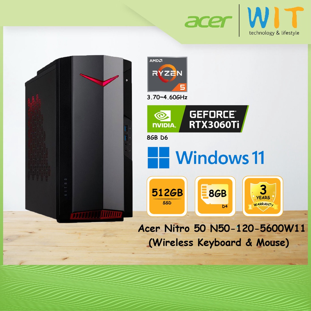 Acer Nitro Desktop N50-120-5600W11 AMD Ryzen 5 5600X+16GB D4+512GB SSD+RTX3060TI 8GBD6