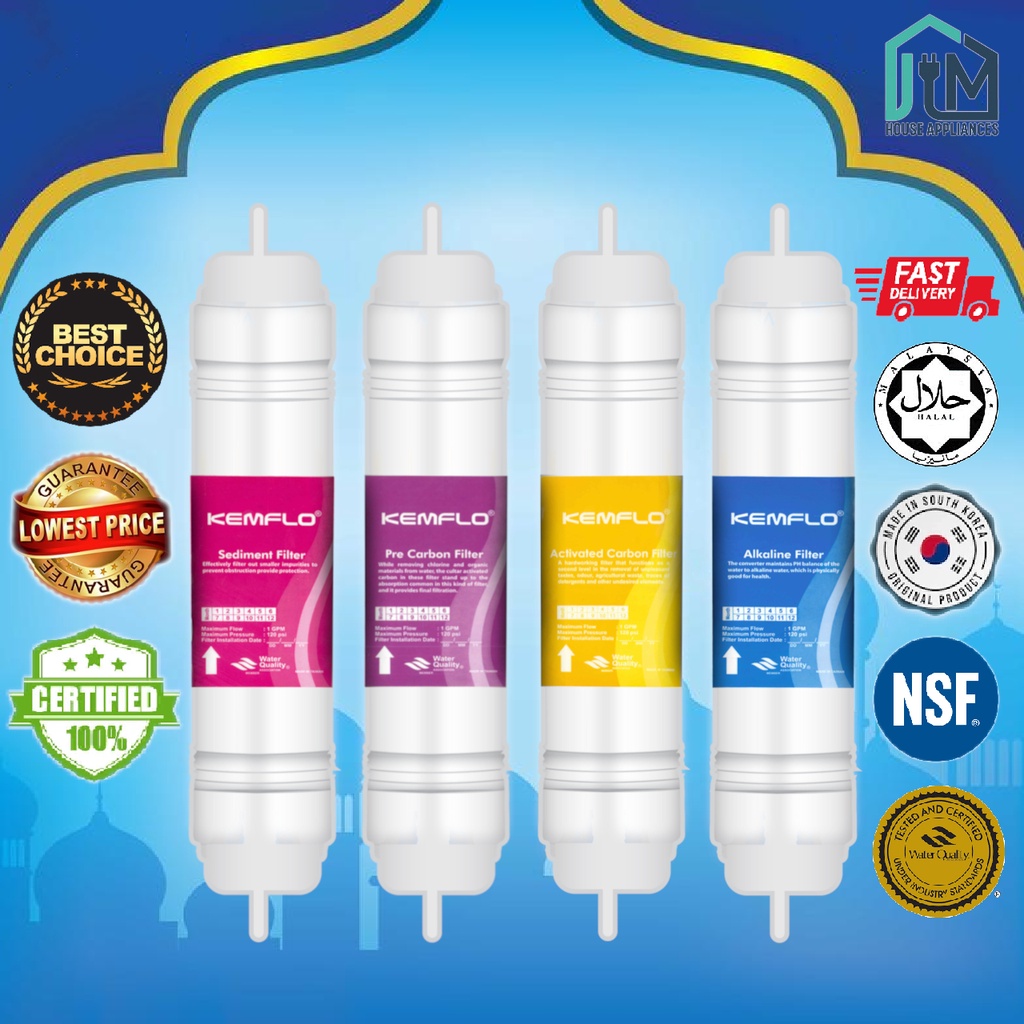 KEMFLO WATER FILTER 4 STAGE ALKALINE WATER DISPENSER WATER PURIFIER WATER FILTER SET 10 INCH PENAPIS AIR KEMFLO