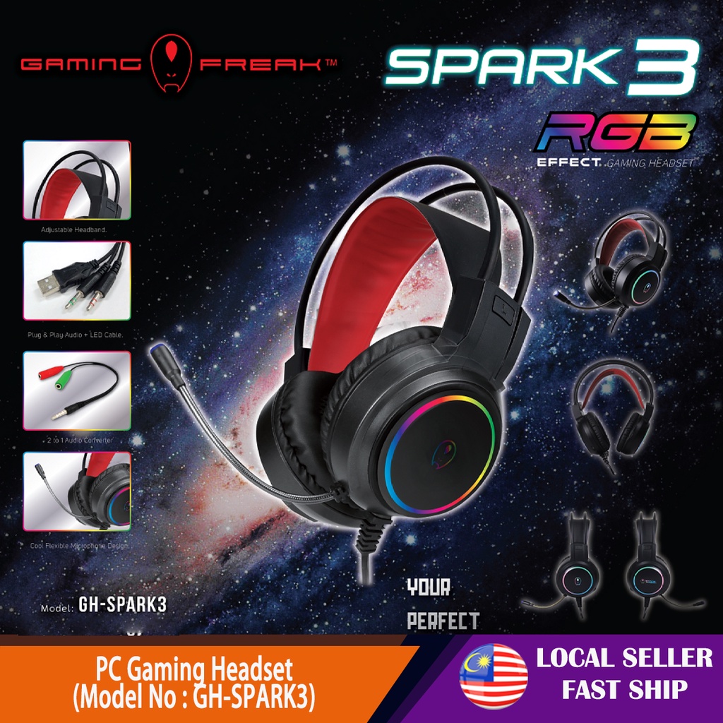 READY STOCKGH-SPARK3 Headphone Gaming Headset with Mic RGB Surround Sound Stereo Wired & Wireless Headset Bluetooth