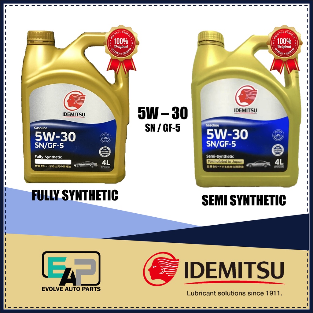 IDEMITSU 4 Liter 5W-30 Engine Oil SN/GF-5 Fully Synthetic or Semi ...