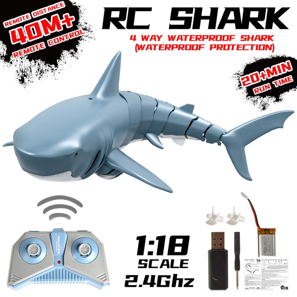 2.4G RC Simulation Shark Toys Remote Control Shark Boat Waterproof USB ...
