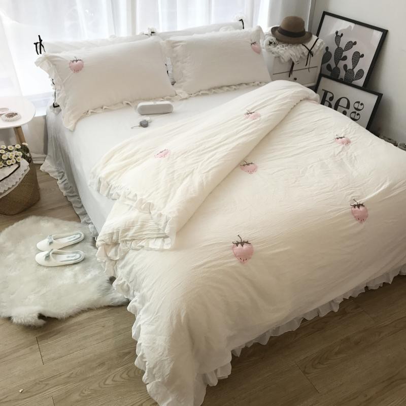 Lovely Princess Bedding Set White Pink Twin Queen Size 100 Cotton