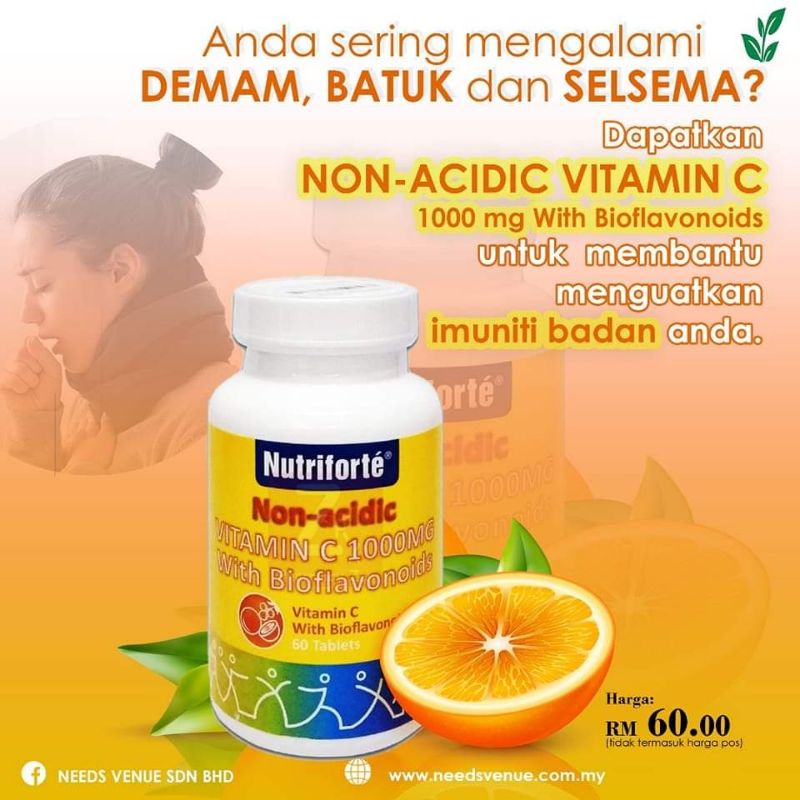 Nutriforte Vitamin C 1000mg Non Acids Bioflanovoids gastrik kulit
