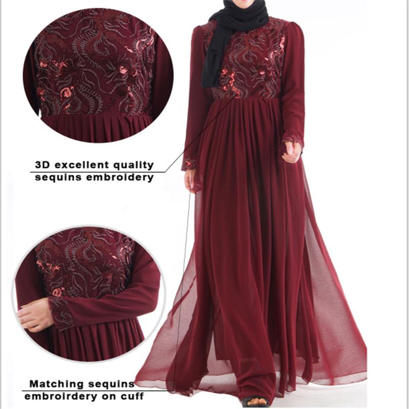 Women Maxi Dress Evening  Party Muslim Dress 3D Sequin 